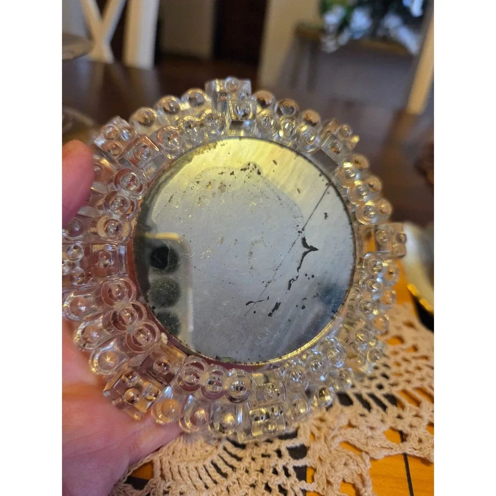 vintage press glass mirror candle holders set of two